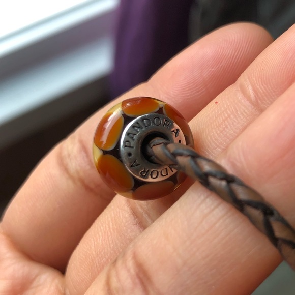 Pandora Brown Leather Bracelet Wrap Around Wrist Twice / Necklace with 11 Charms - Picture 11 of 13